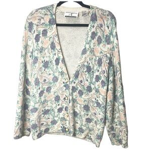 Acordeón Vintage Cardigan Silk Angora Cream Paisley Decorative Buttons SZ S EUC